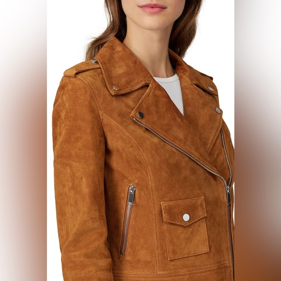 NWOT Slate & Willow Suede Moto Jacket in Brown Chestnut - Small - Picture 14 of 14